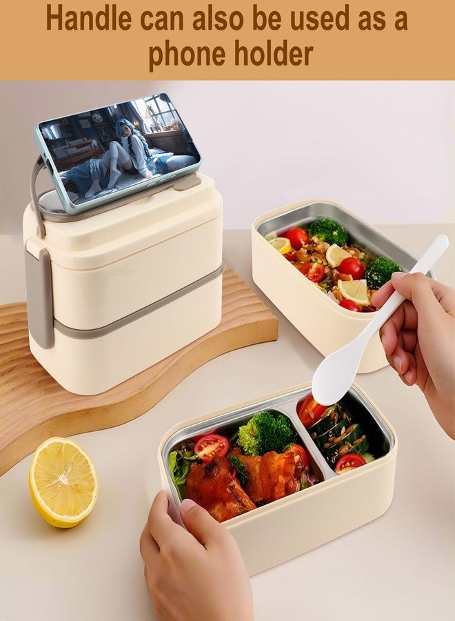 MEKOTRIN Lunch Box, Stackable 2 Layer Box for Men Women, 47.3oz/1400ml Reusable Leak-Proof Lunch Containers with Spoon Chopsticks and Thermal Bag for Adult Party Car Office - Image 5